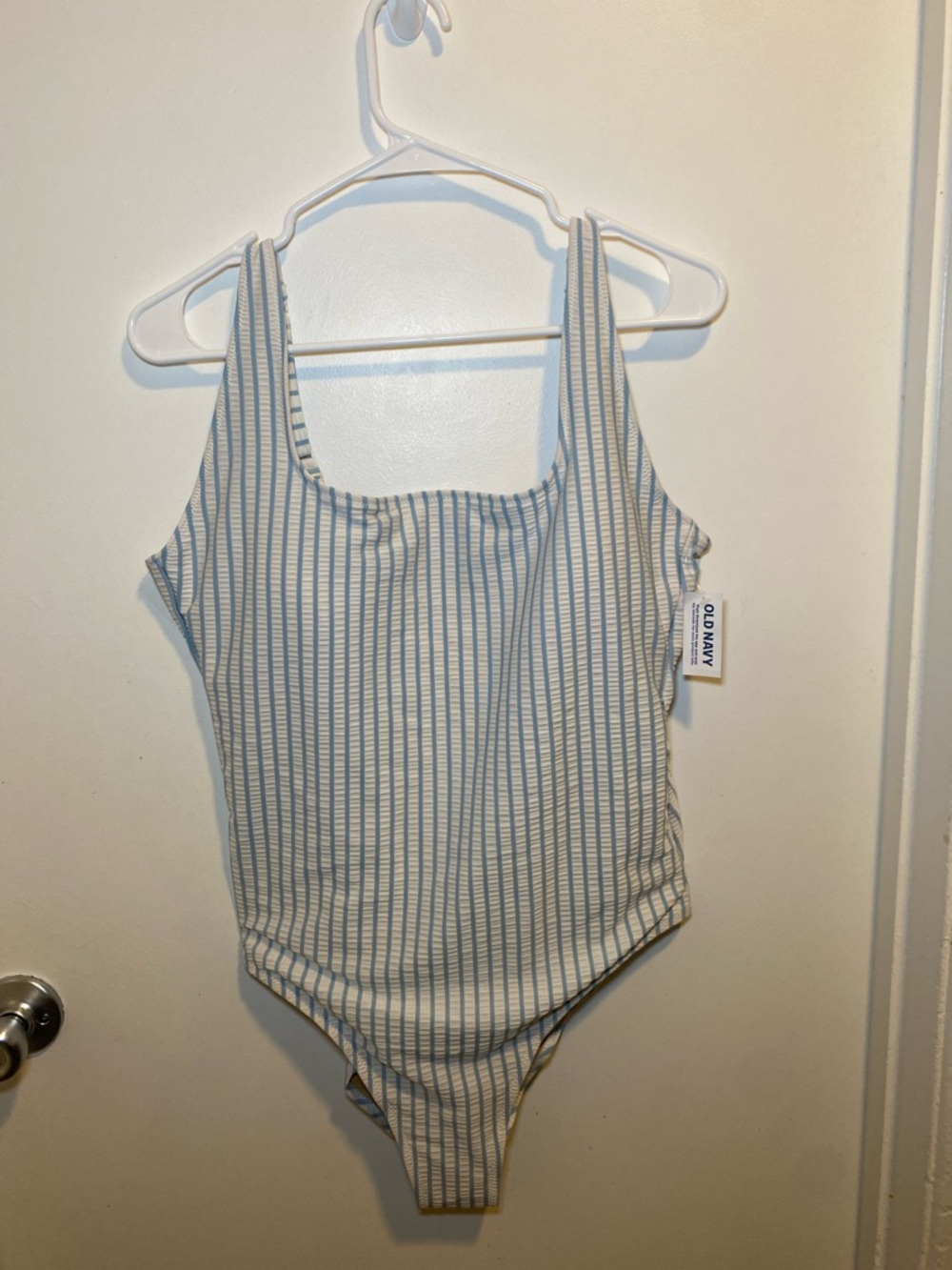 Old Navy Blue & White Vertical Stripe One-Piece Swimsuit